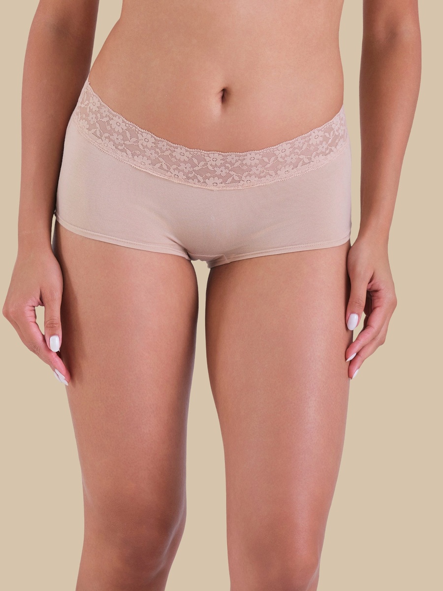 Beige Essentials Boyshorts with Lace Trim