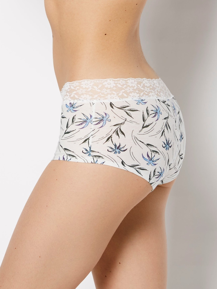 White Printed Boyshorts with Lace Trim