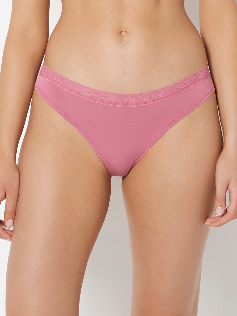 Pink Ultrasoft Modal Thong with Lace Trim