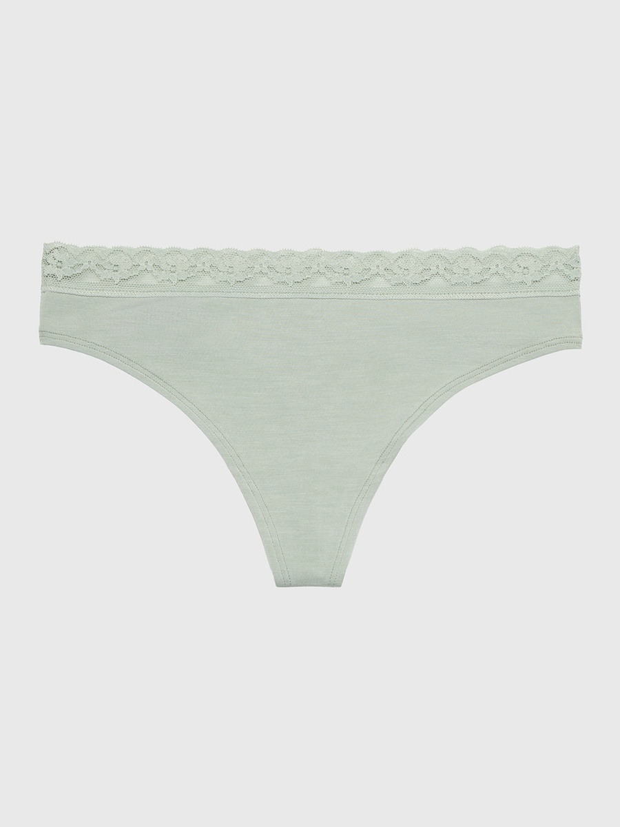 Green Ultrasoft Modal Cheeky Thong with Lace Trim
