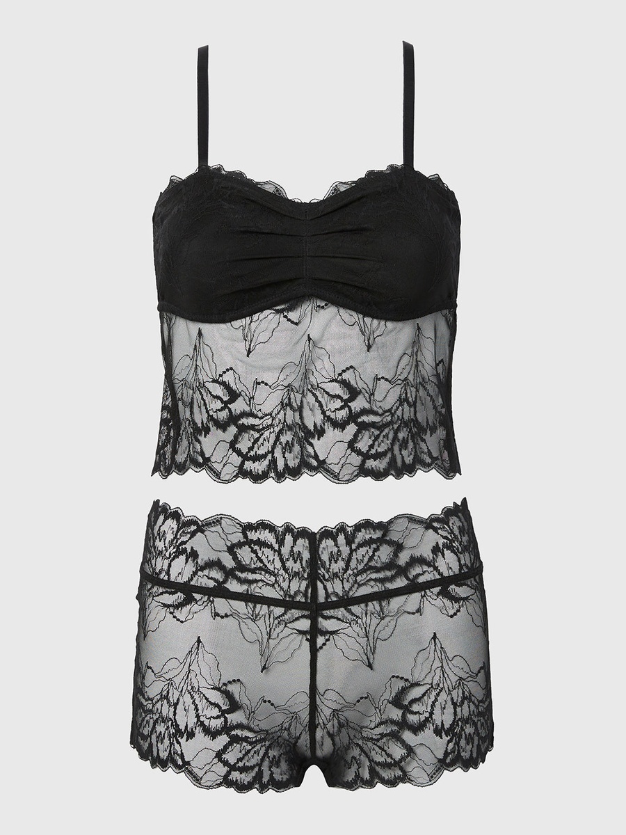 Black Lush Lace Cami and Boyshorts Set