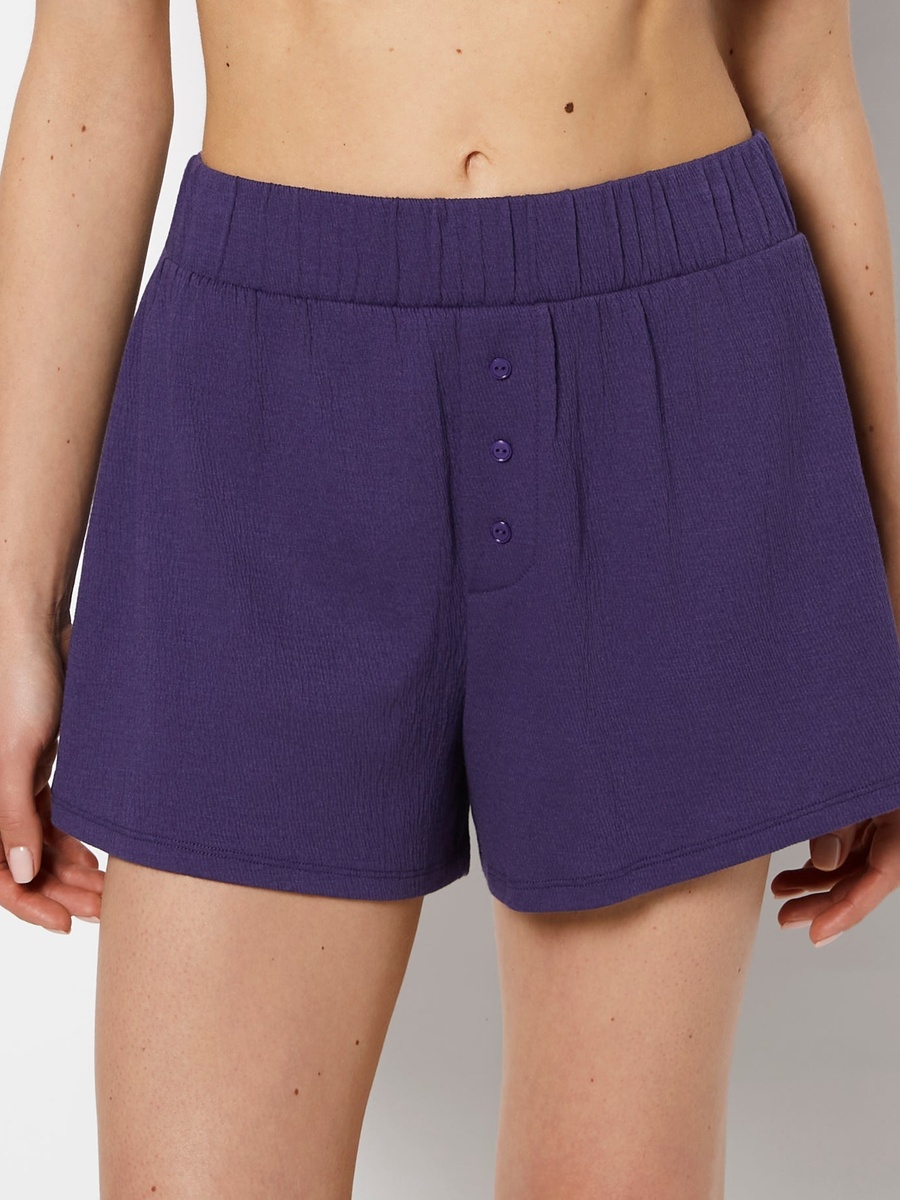 Purple Elastic Waistband Solid Shorts