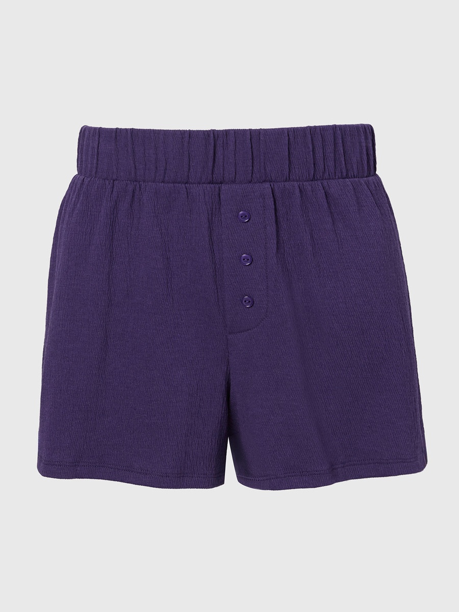 Purple Elastic Waistband Solid Shorts