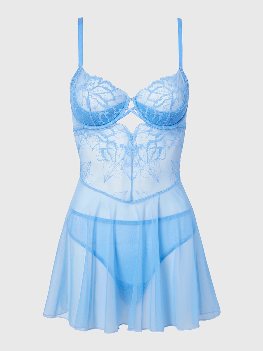 Blue Unlined Balconette Babydoll with Lush Lace