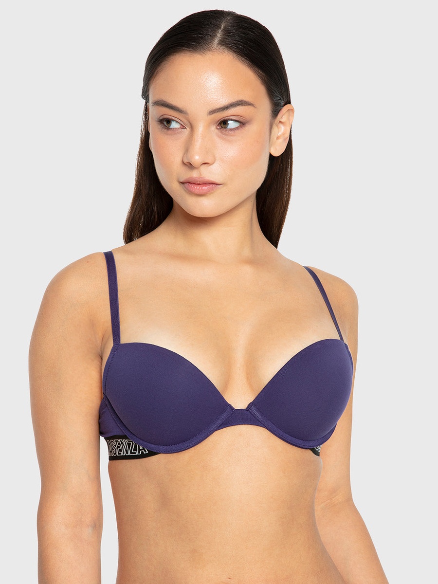 Dark Blue Cotton Logo Band Push Up Bra