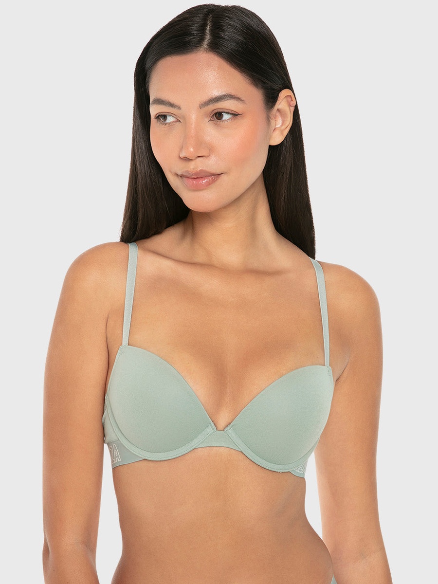 Green Remix Push Up Plunge Bra