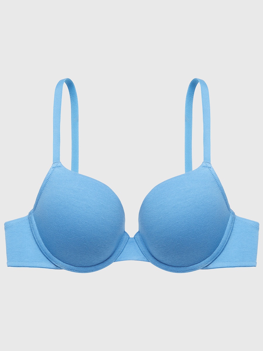 Blue Lightly Lined Wired Demi Cotton Bra