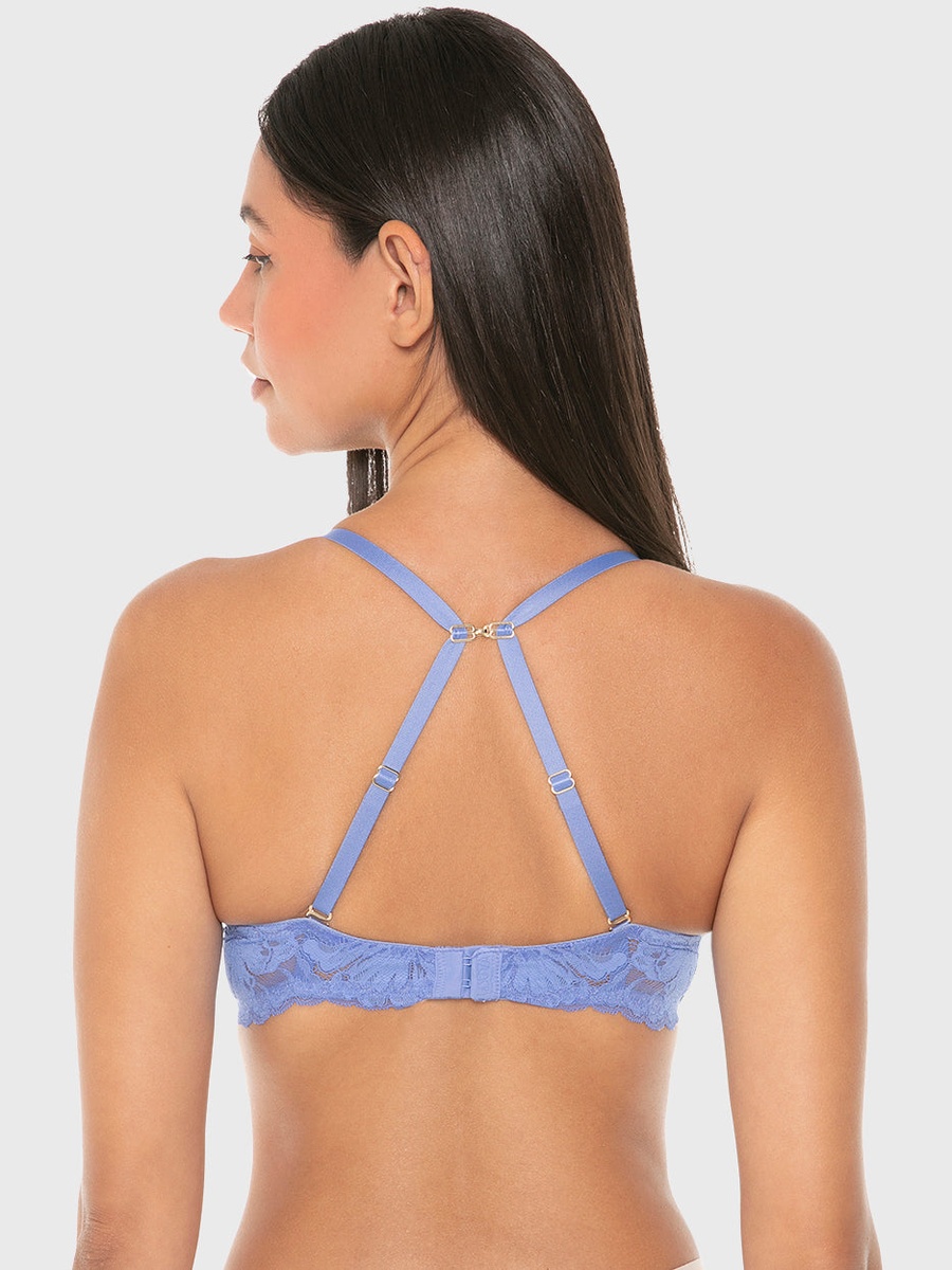 Blue Lace Band Gel Padding Plunge Bra