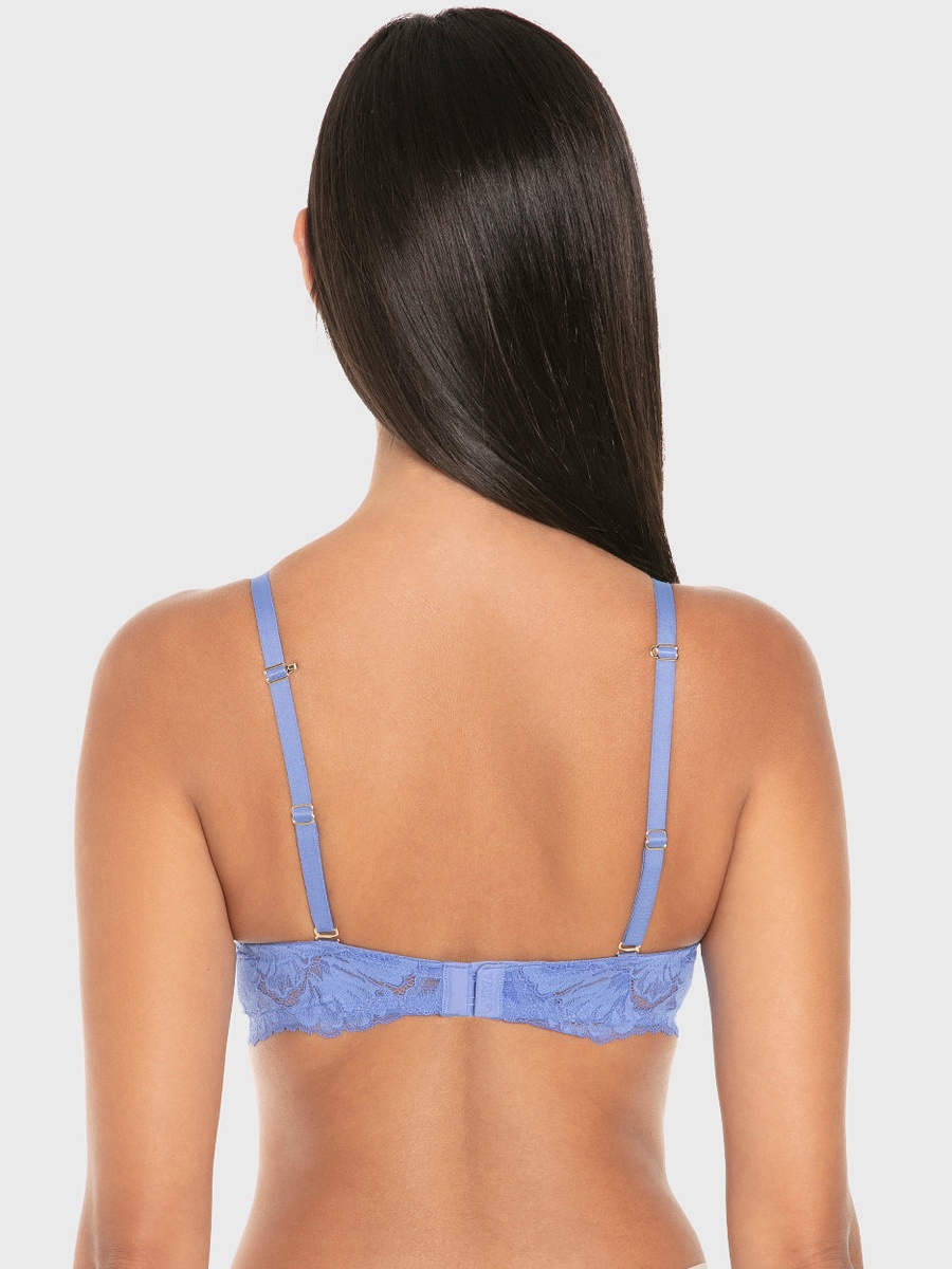 Blue Floral Lace Gel Padding Plunge Bra