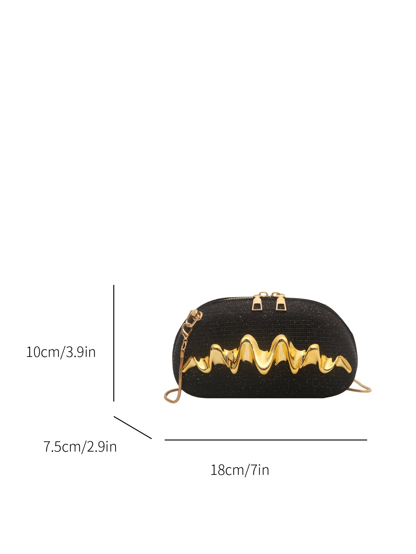 Sparkling Black Sling Bag with Wavy Gold Embellishment