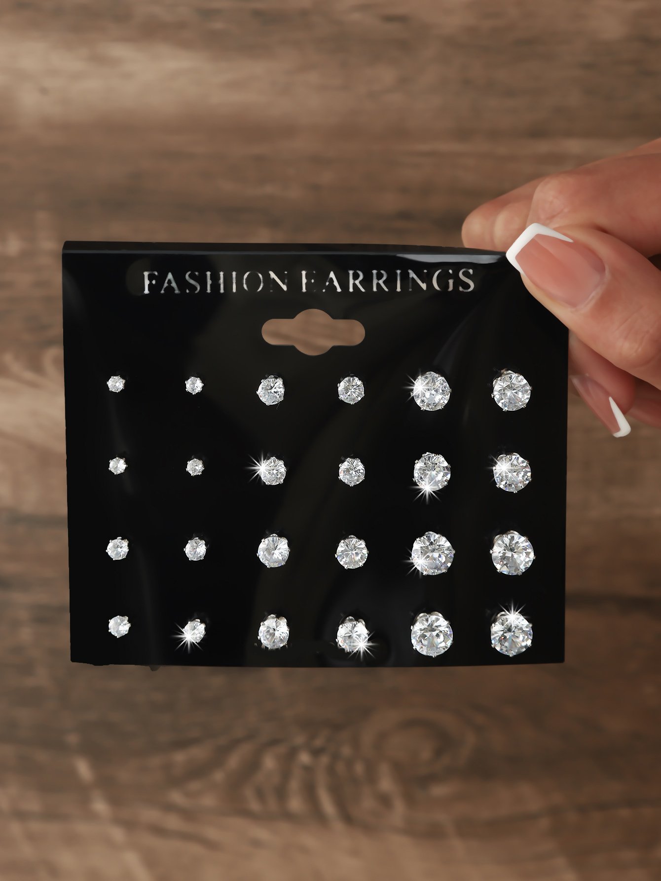 White Zirconia Stud Earrings Set - 12 Pairs