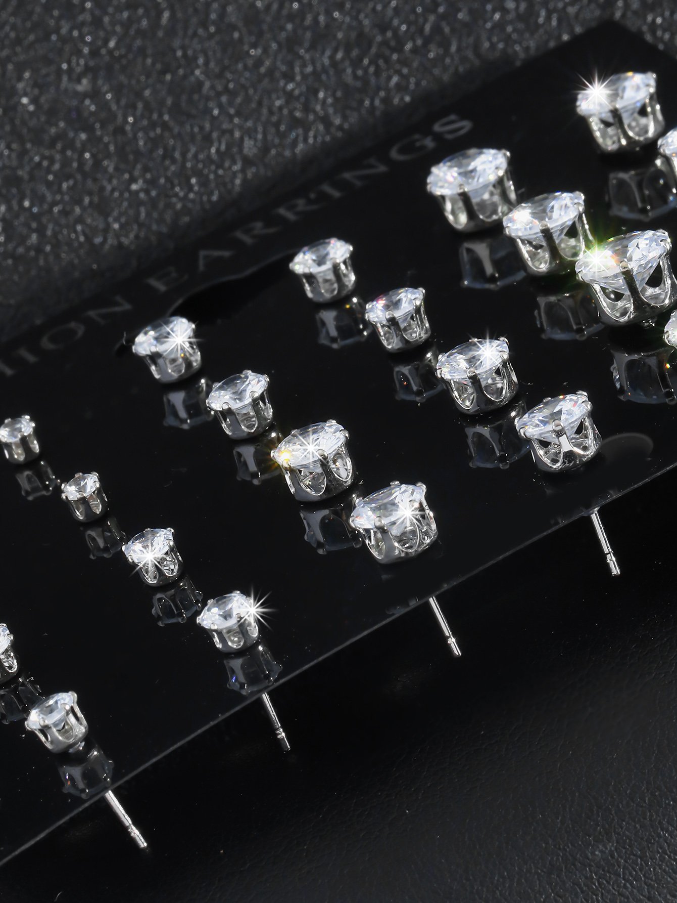 White Zirconia Stud Earrings Set - 12 Pairs