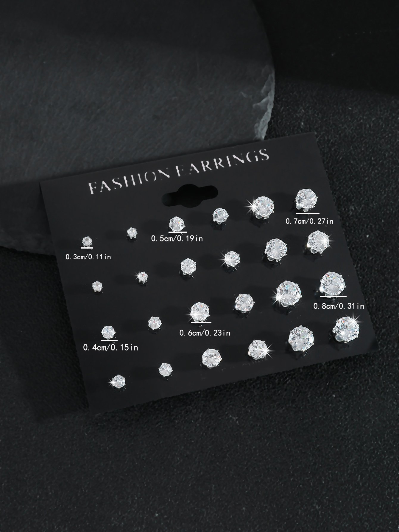 White Zirconia Stud Earrings Set - 12 Pairs