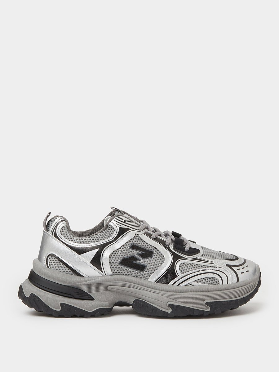 Grey Chunky Lace-Up Sneakers