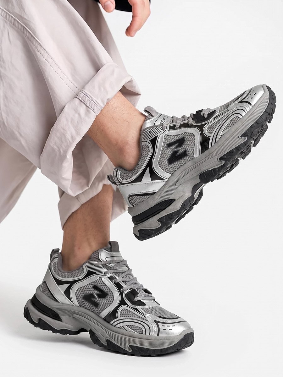 Grey Chunky Lace-Up Sneakers