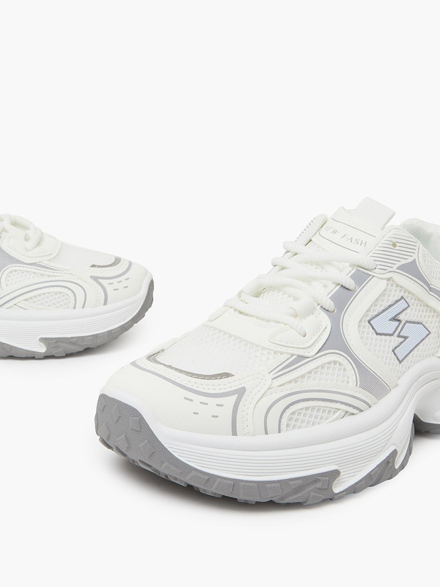 White Chunky Lace-Up Sneakers