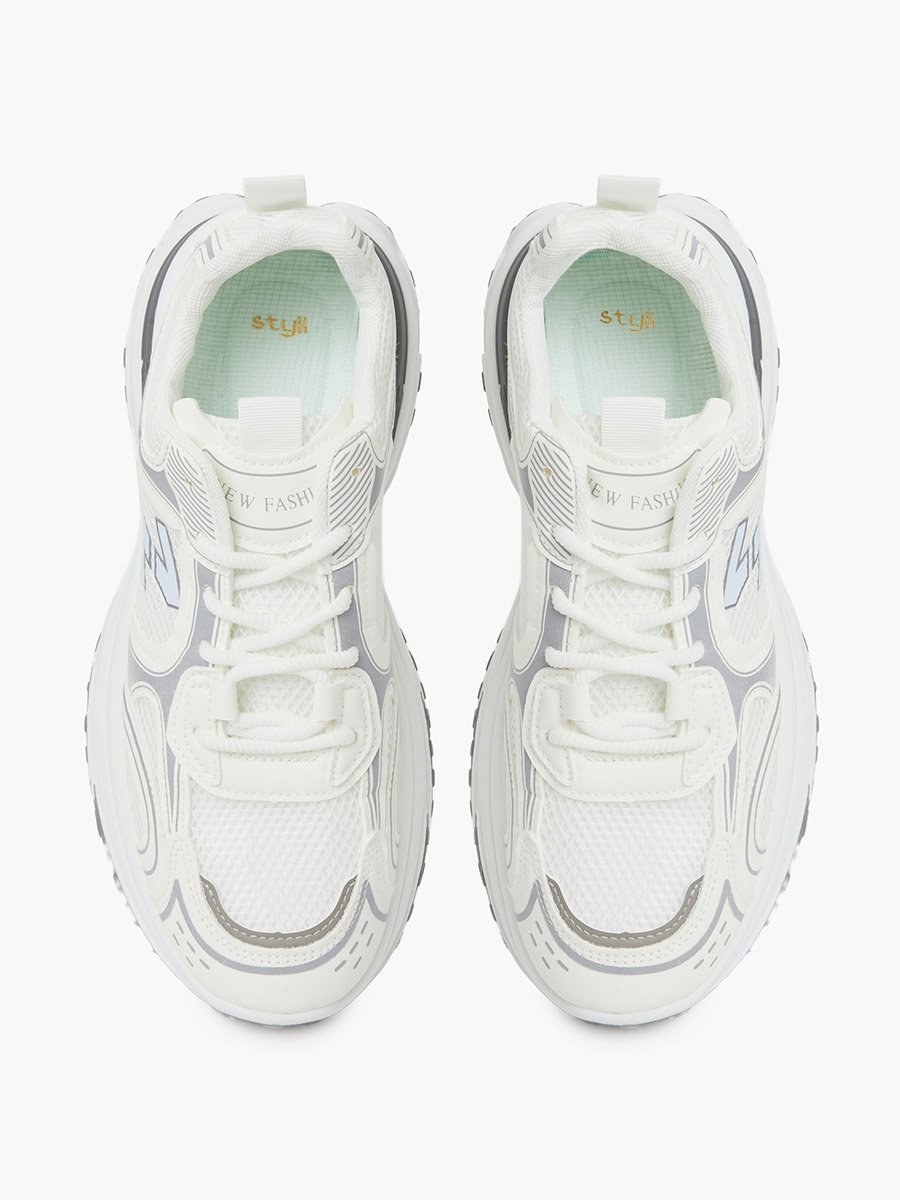 White Chunky Lace-Up Sneakers