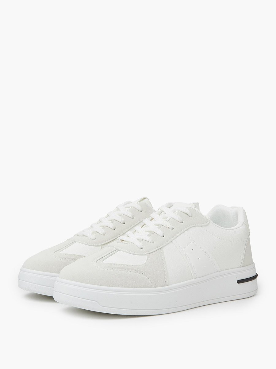 White Lace-Up Minimal Sneakers