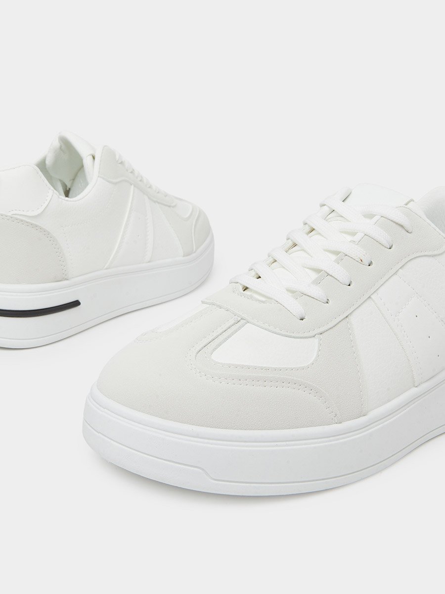 White Lace-Up Minimal Sneakers