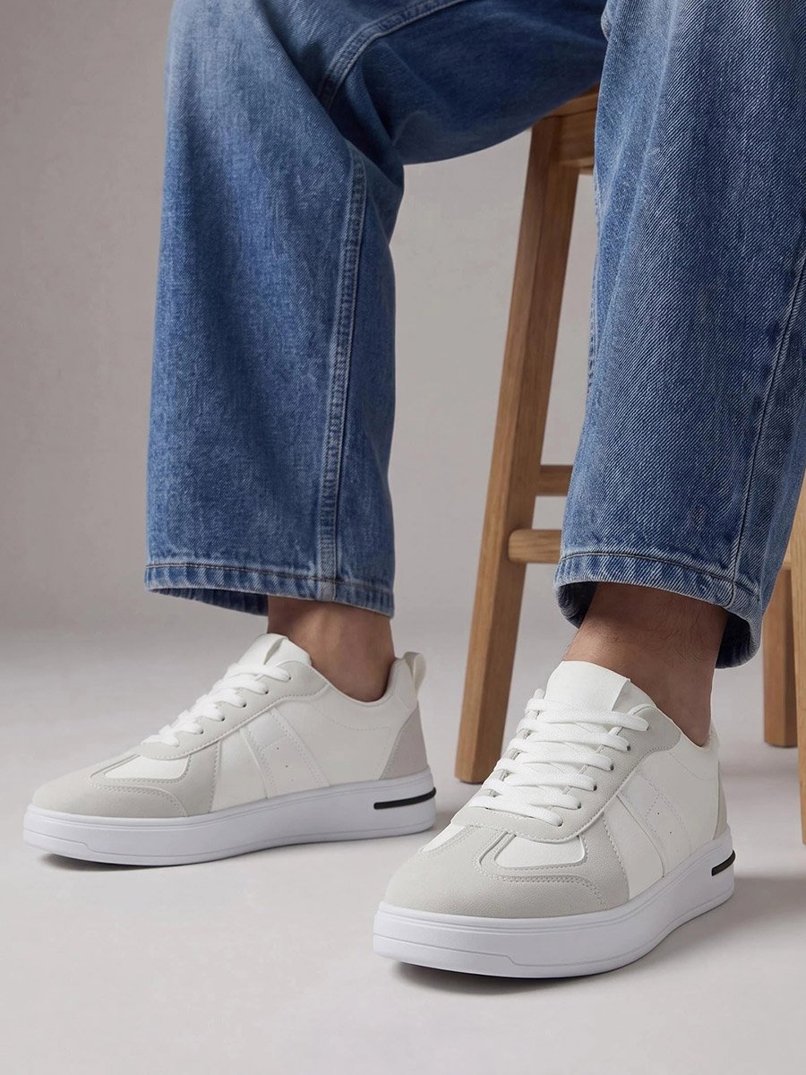 White Lace-Up Minimal Sneakers