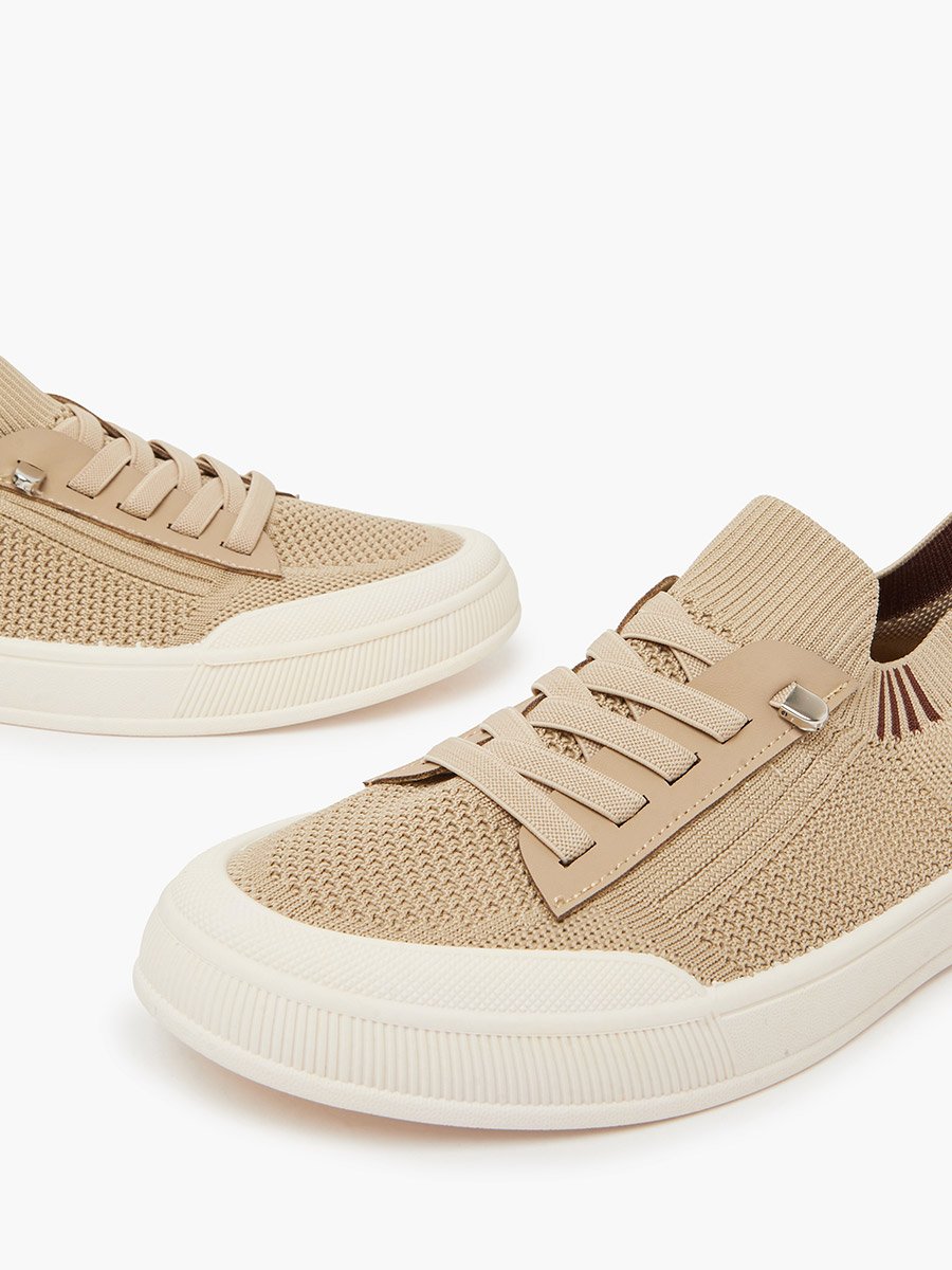 Beige Soft Knit Casual Sneakers
