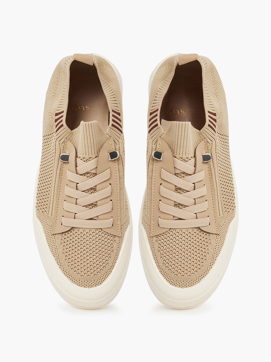 Beige Soft Knit Casual Sneakers