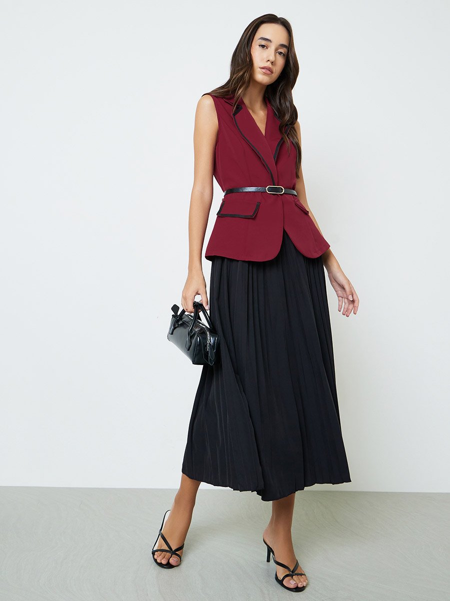 Plain Sleeveless Waistcoat and Skirt Set