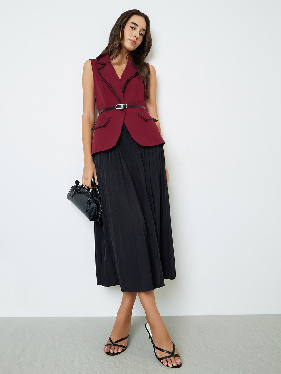 Plain Sleeveless Waistcoat and Skirt Set