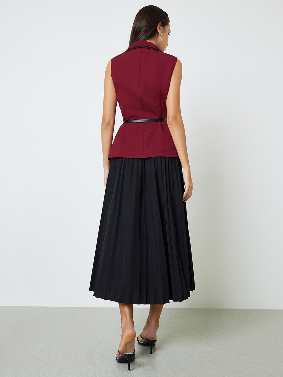 Plain Sleeveless Waistcoat and Skirt Set