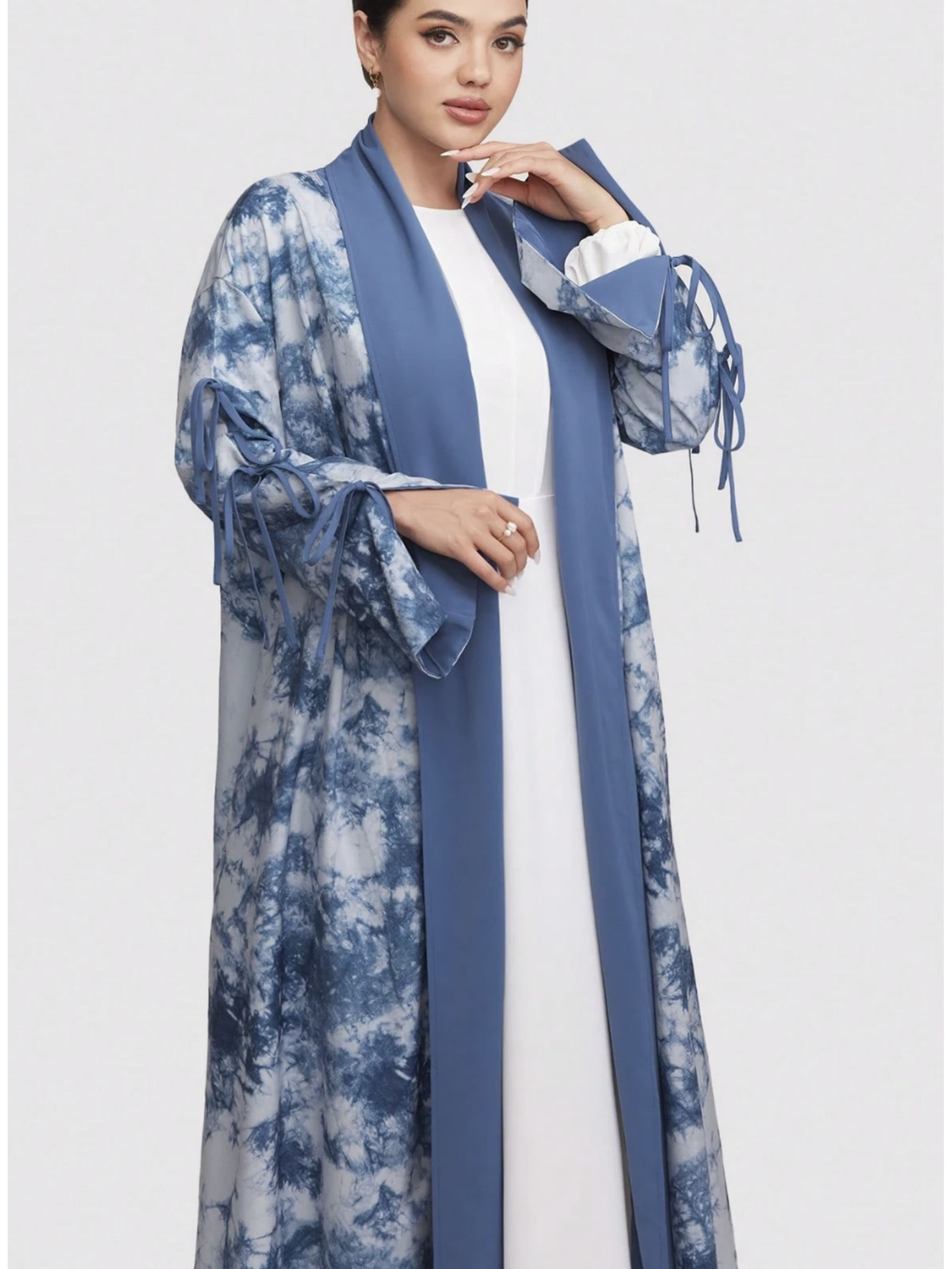 Blue Textured Abaya with Contrast Trim