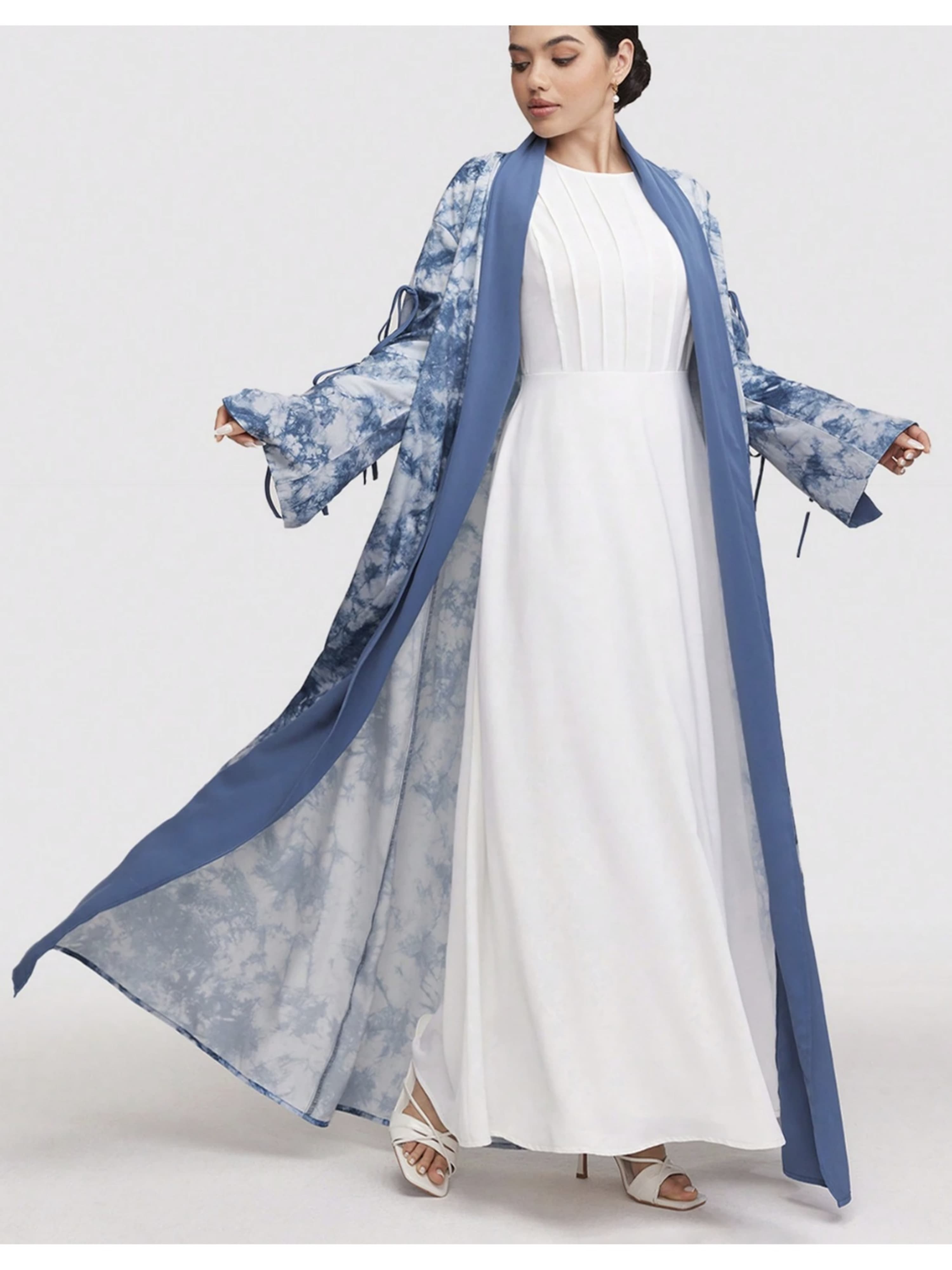 Blue Textured Abaya with Contrast Trim