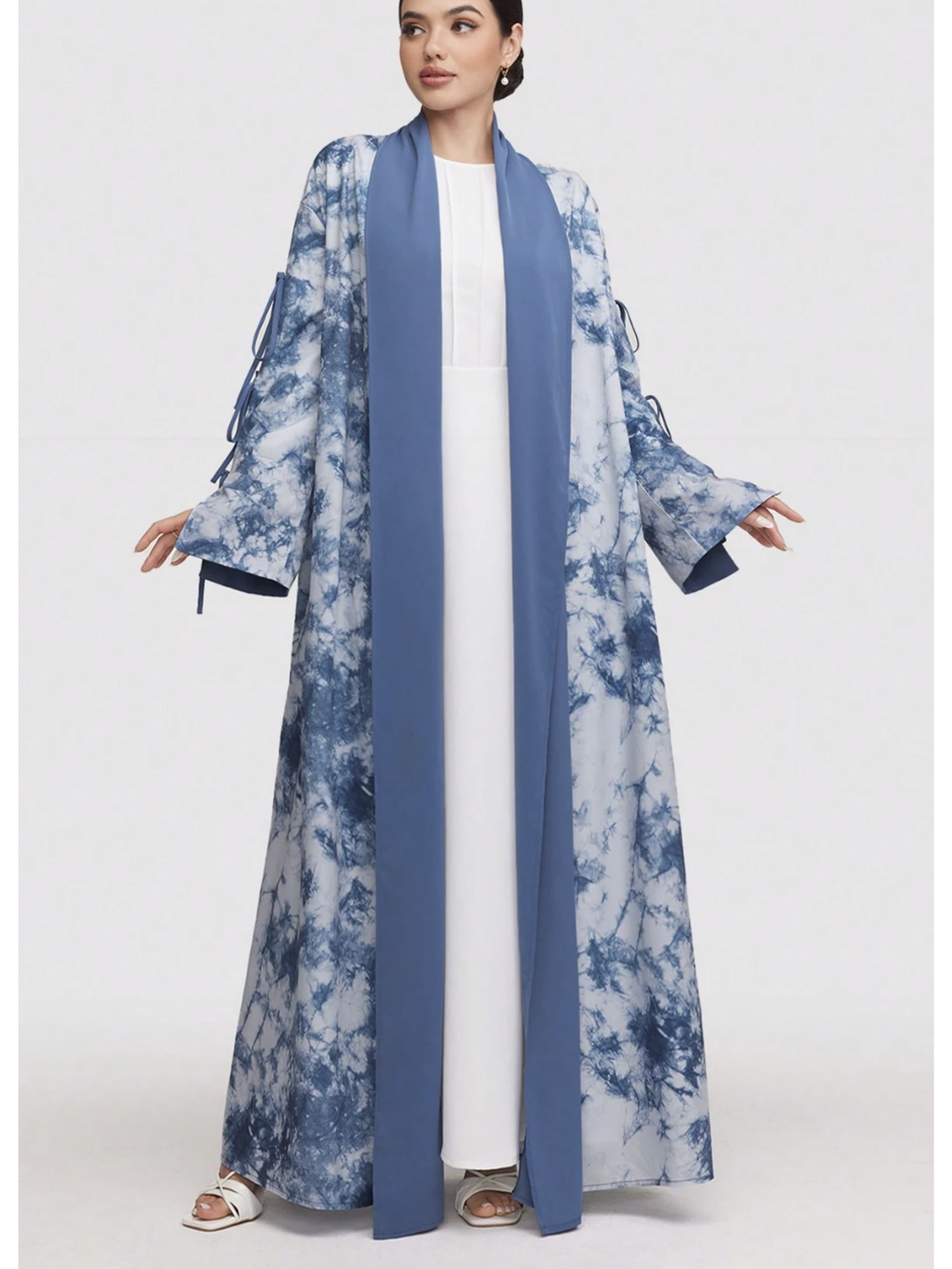 Blue Textured Abaya with Contrast Trim