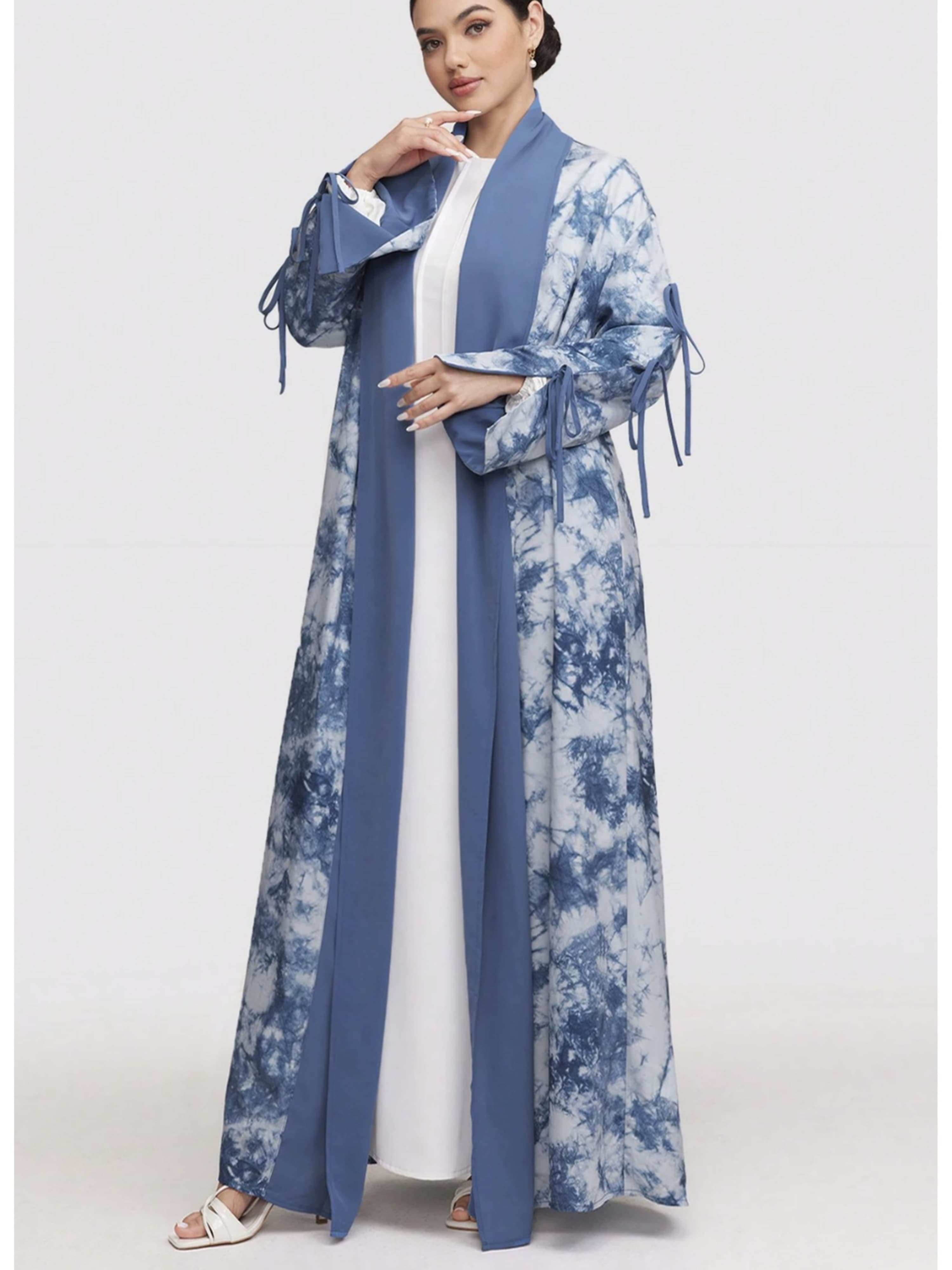 Blue Textured Abaya with Contrast Trim