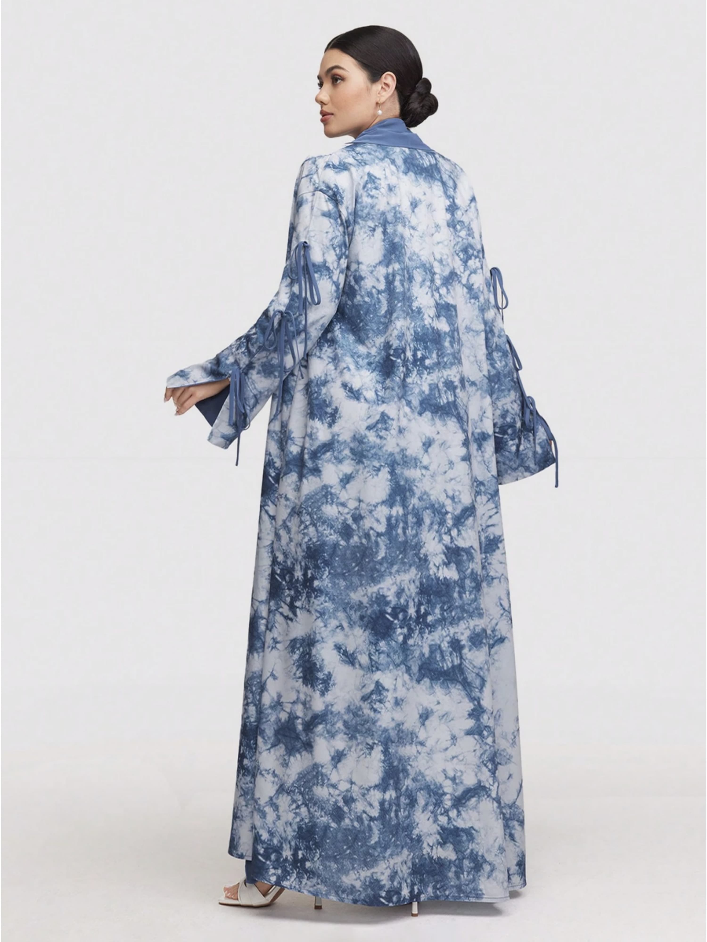 Blue Textured Abaya with Contrast Trim