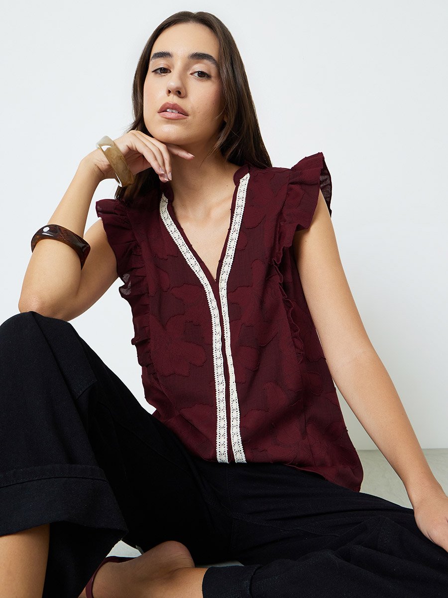 Burgundy Sleeveless Regular Top