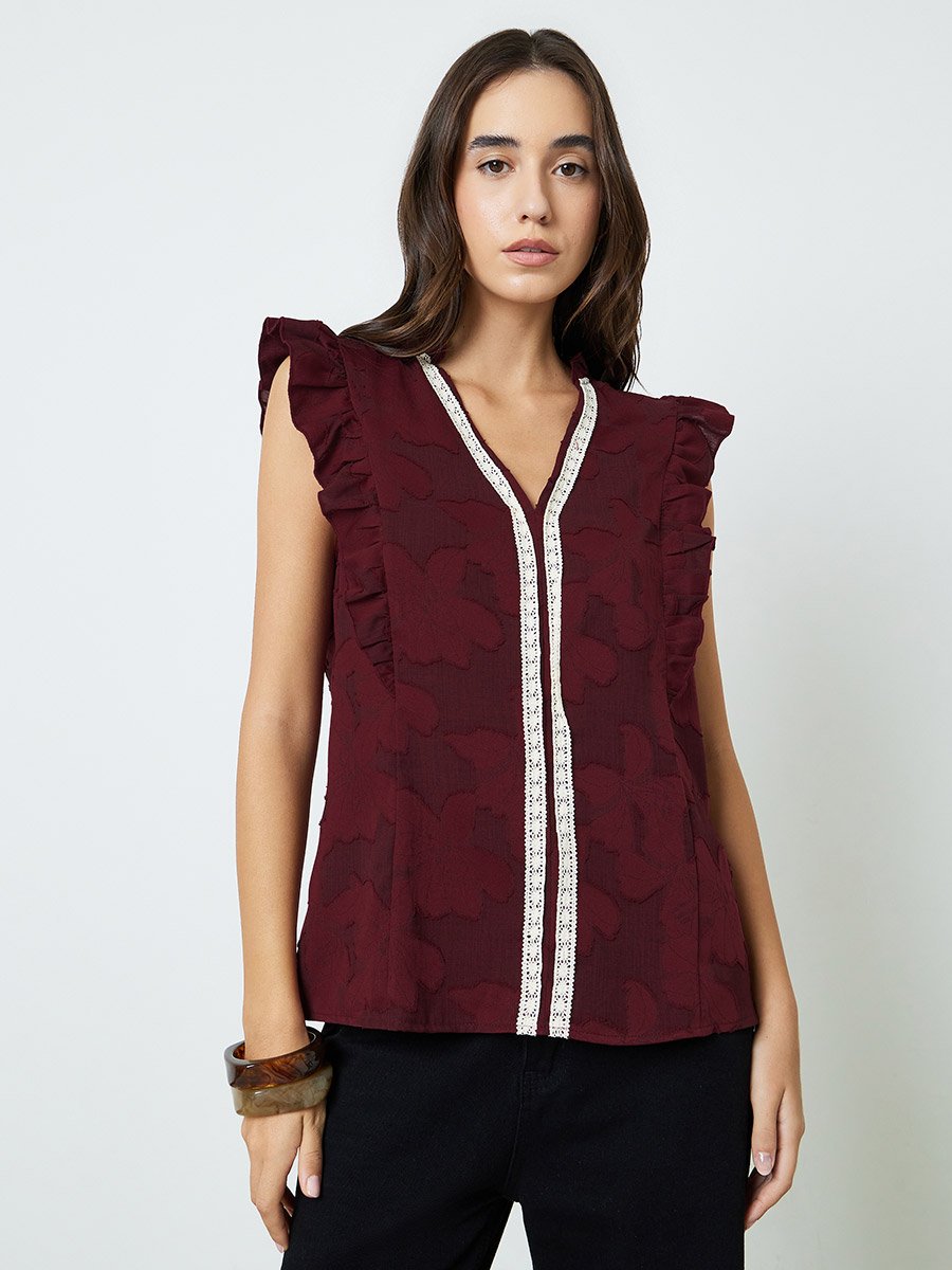 Burgundy Sleeveless Regular Top