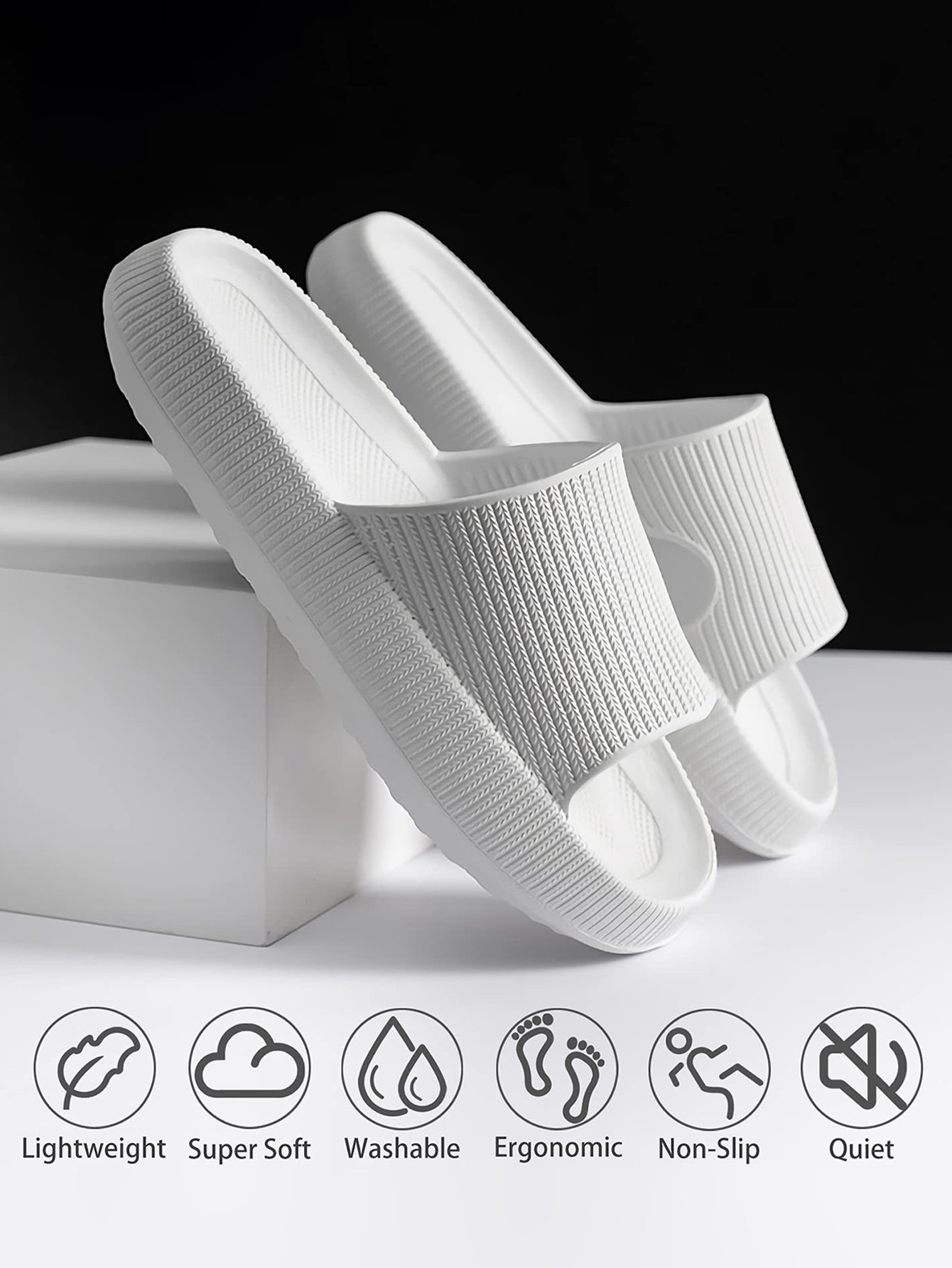 Comfy White Cloud Slides for Women - Soft and Non-Slip