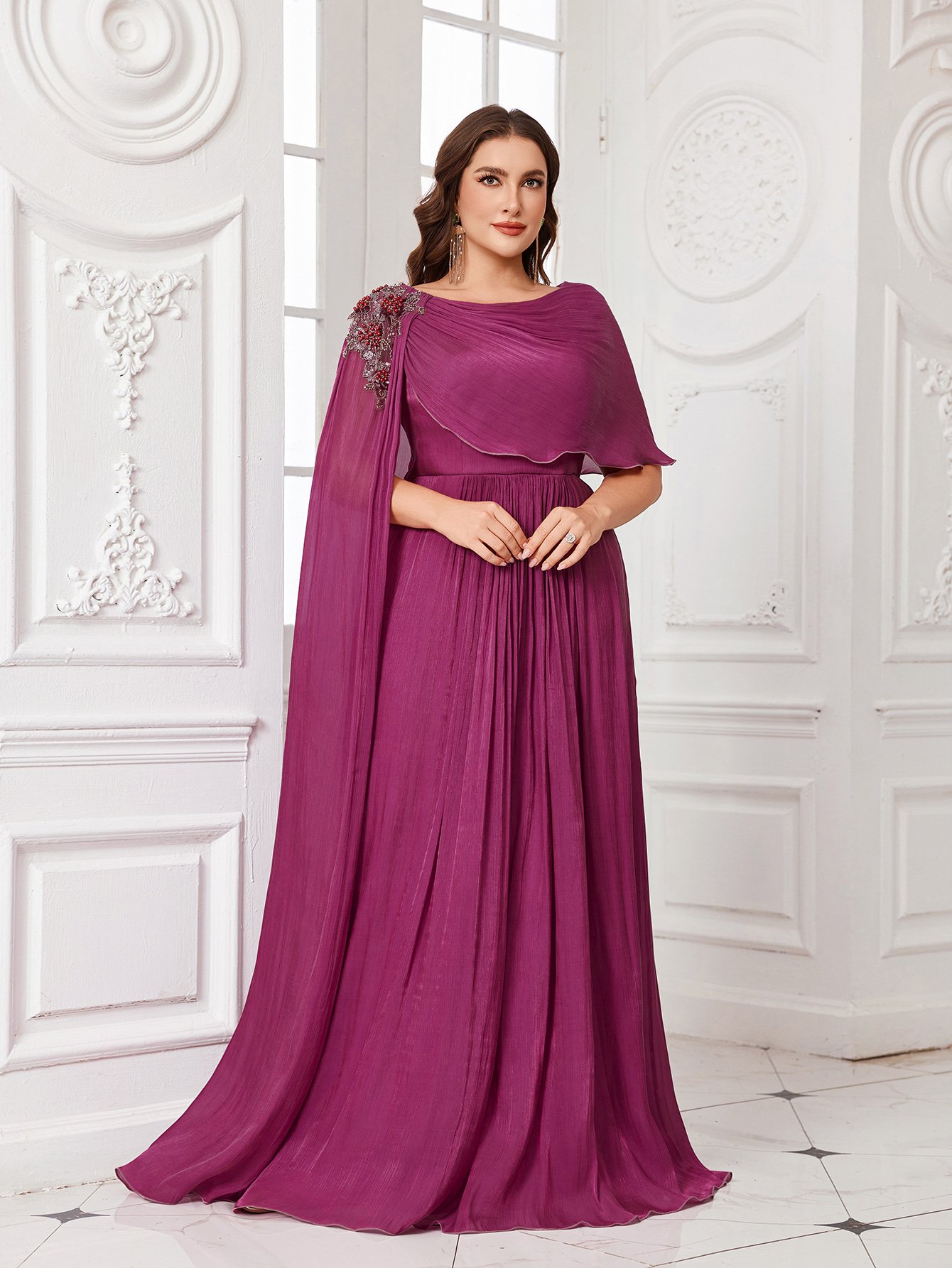 Plus Size Purple Embellished Shoulder A-Line Maxi Dress