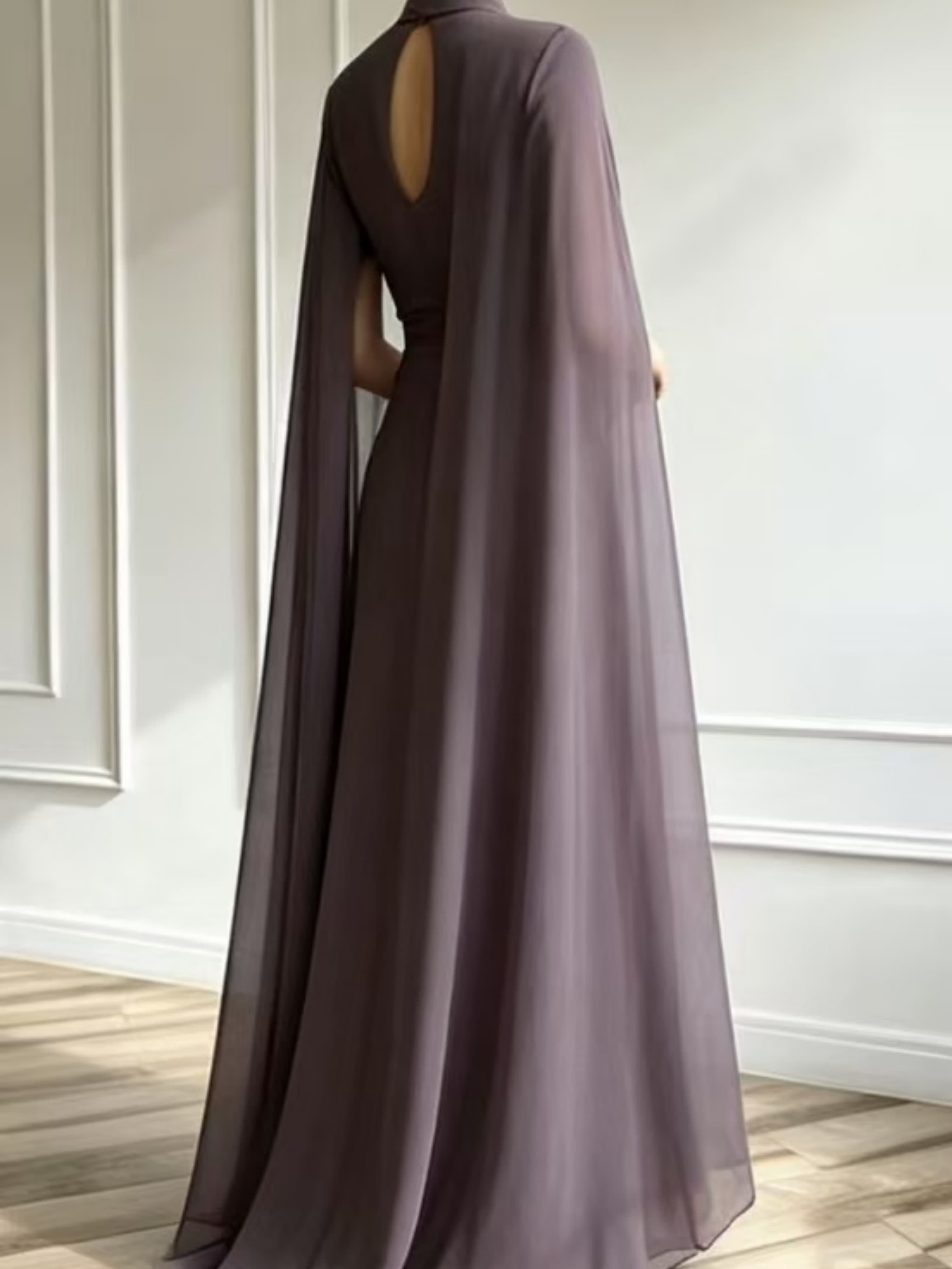 Purple A-Line Maxi Dress with Cape Sleeves