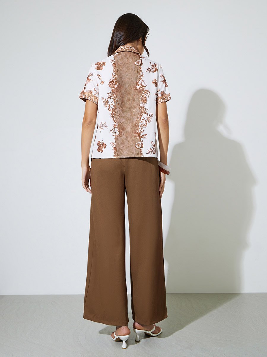 Brown Trousers and Printed Shirt Co-ord Set for Women