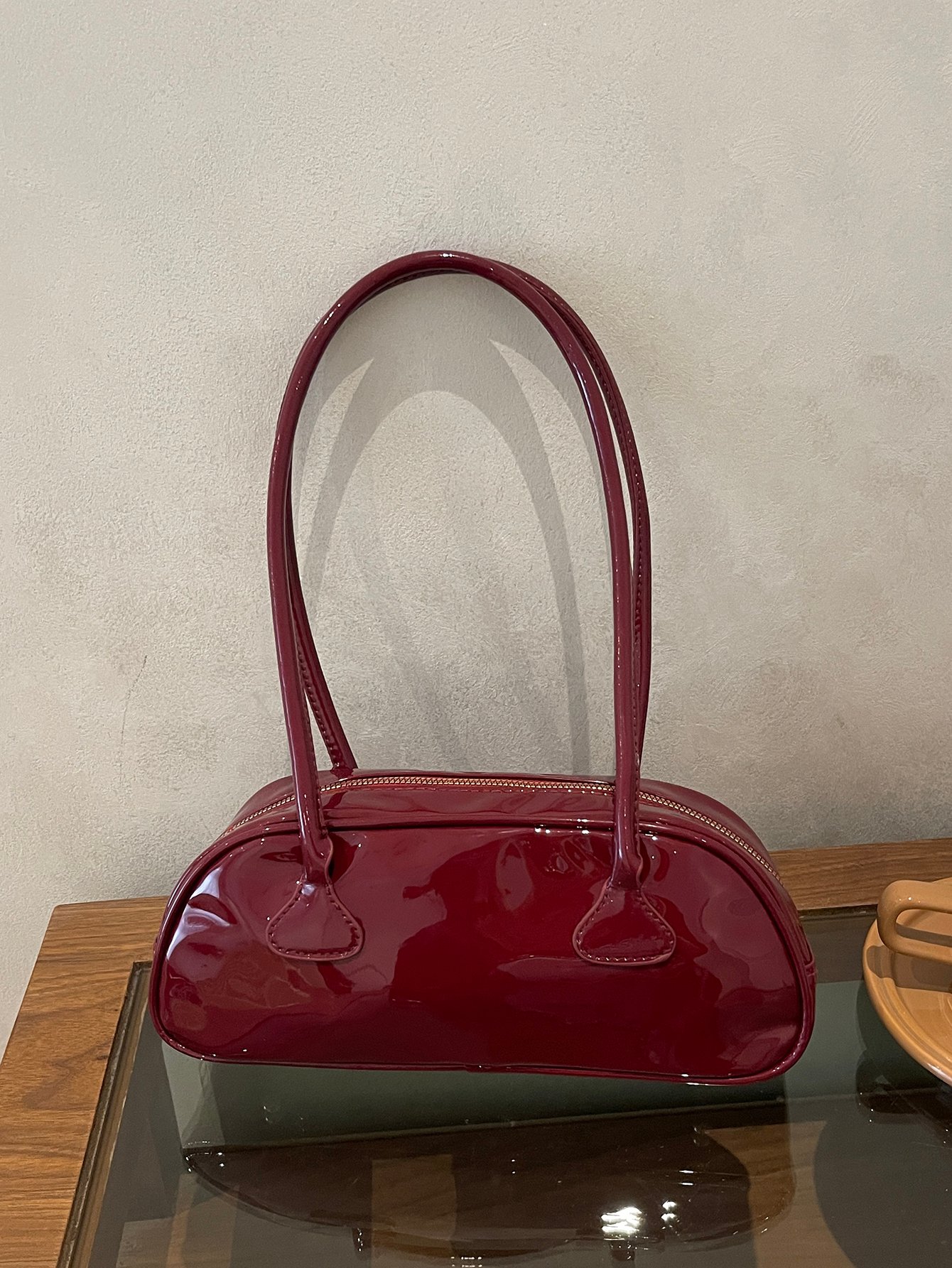 Burgundy Patent Leather Shoulder Bag -and