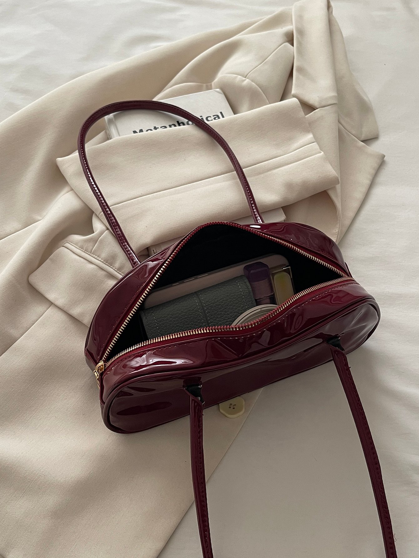 Burgundy Patent Leather Shoulder Bag -and