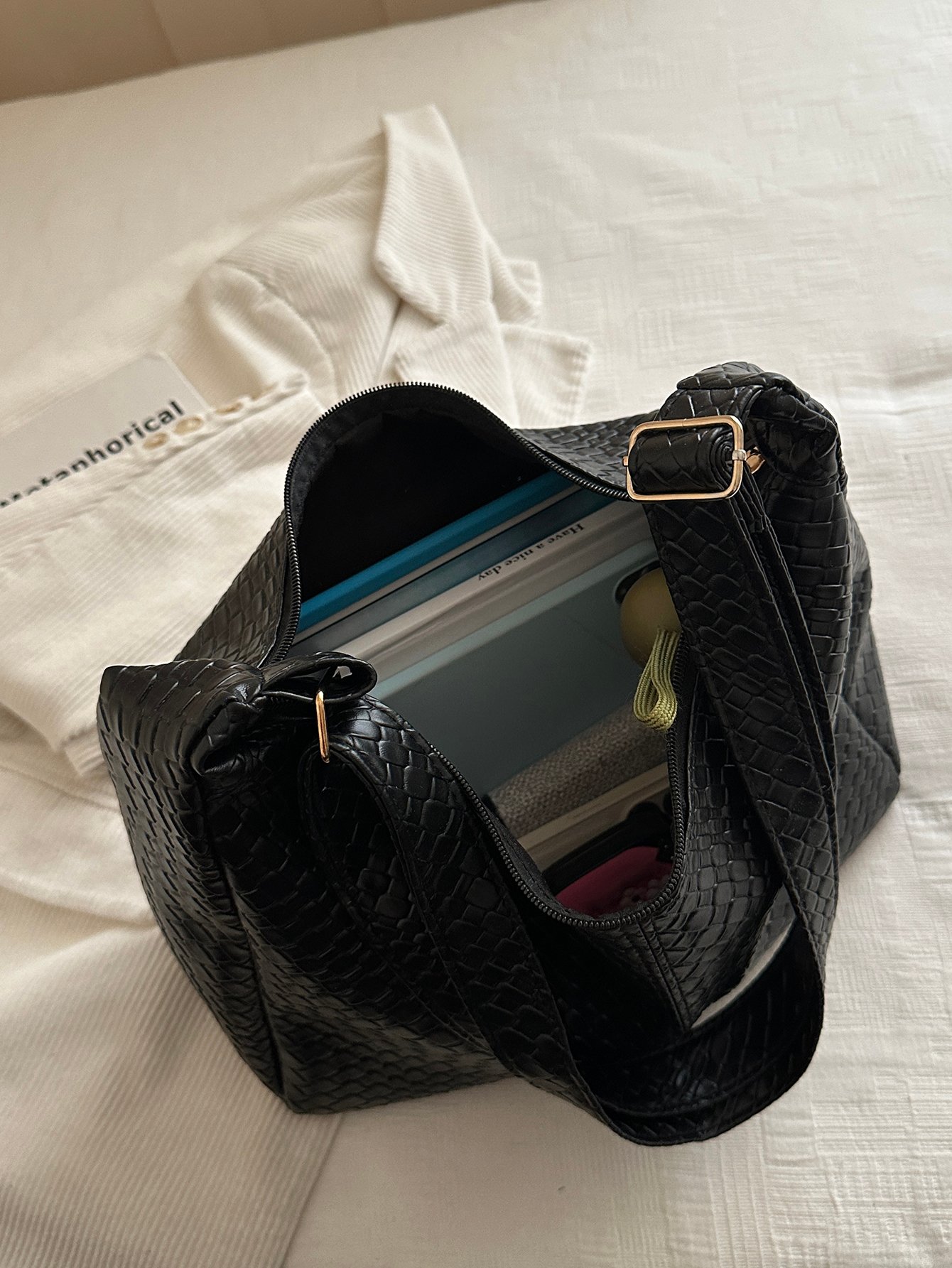 Black Woven Shoulder Bag