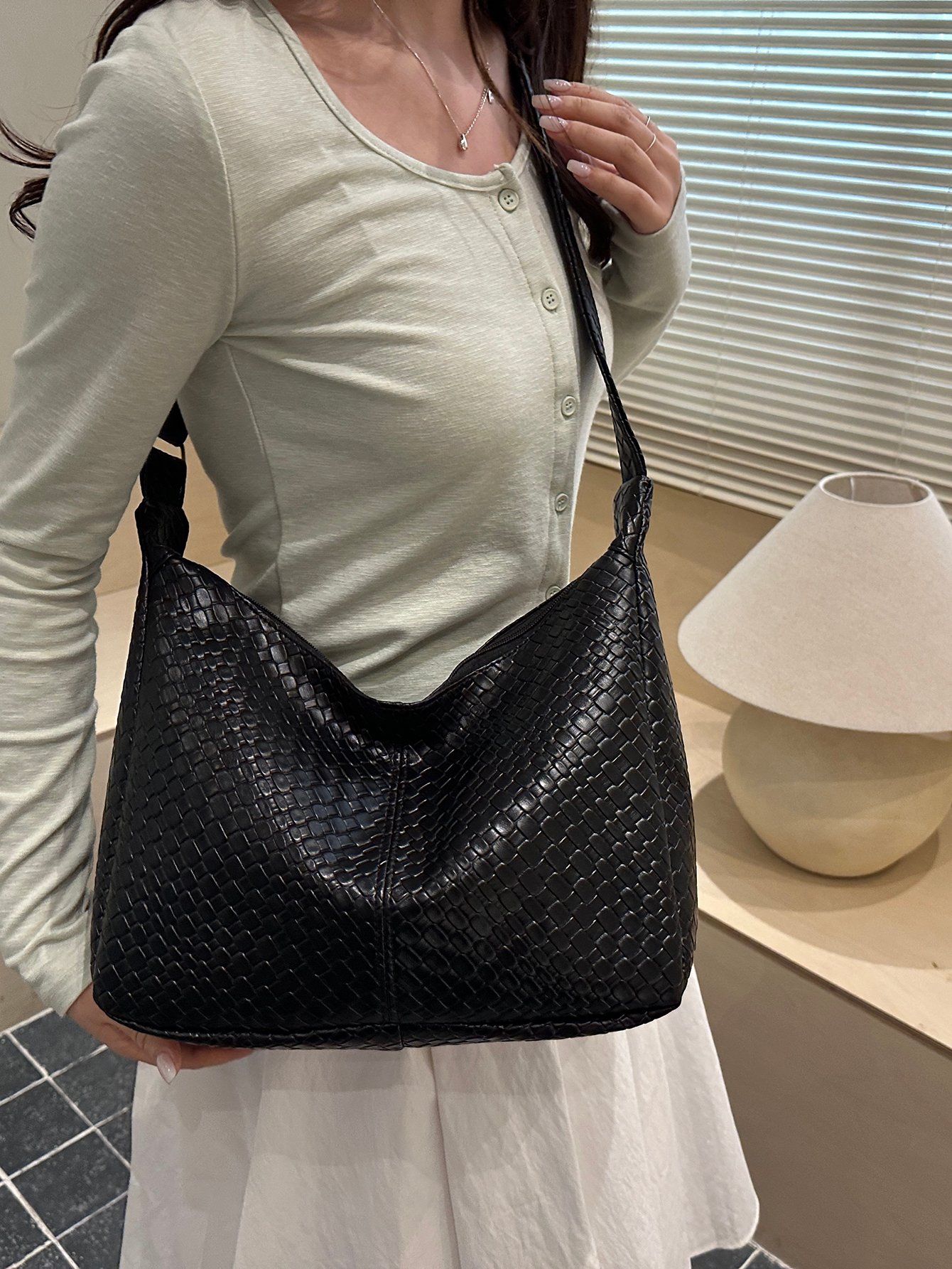 Black Woven Shoulder Bag