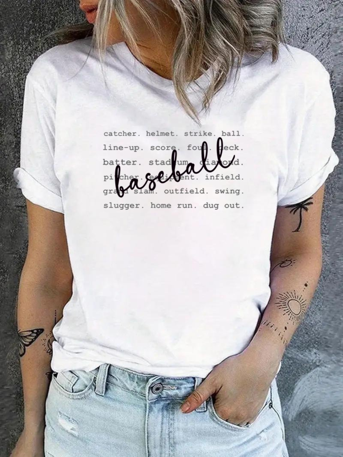 White Text Print Short Sleeve T-Shirt