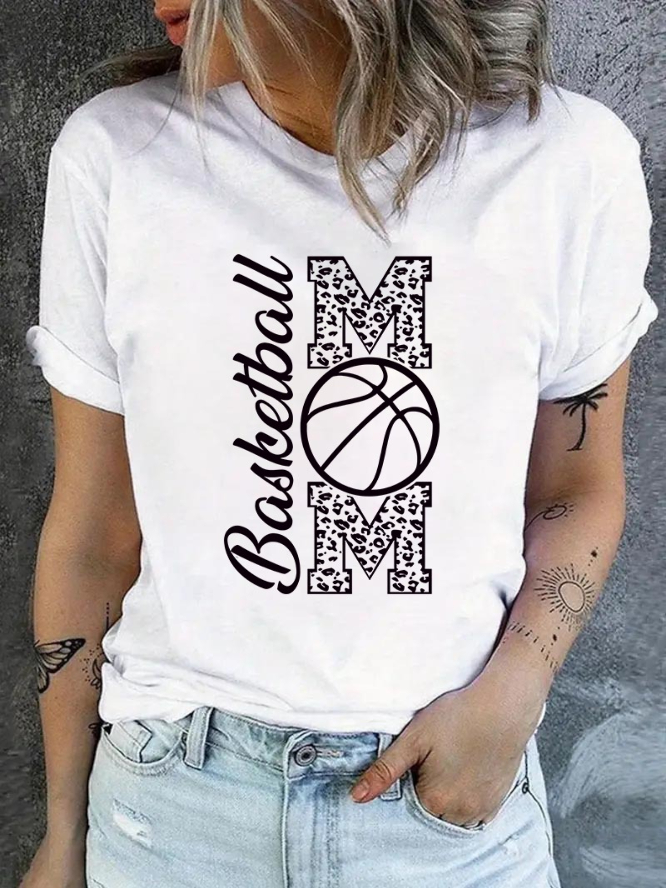 White Graphic Print Turn-Up Sleeve T-Shirt