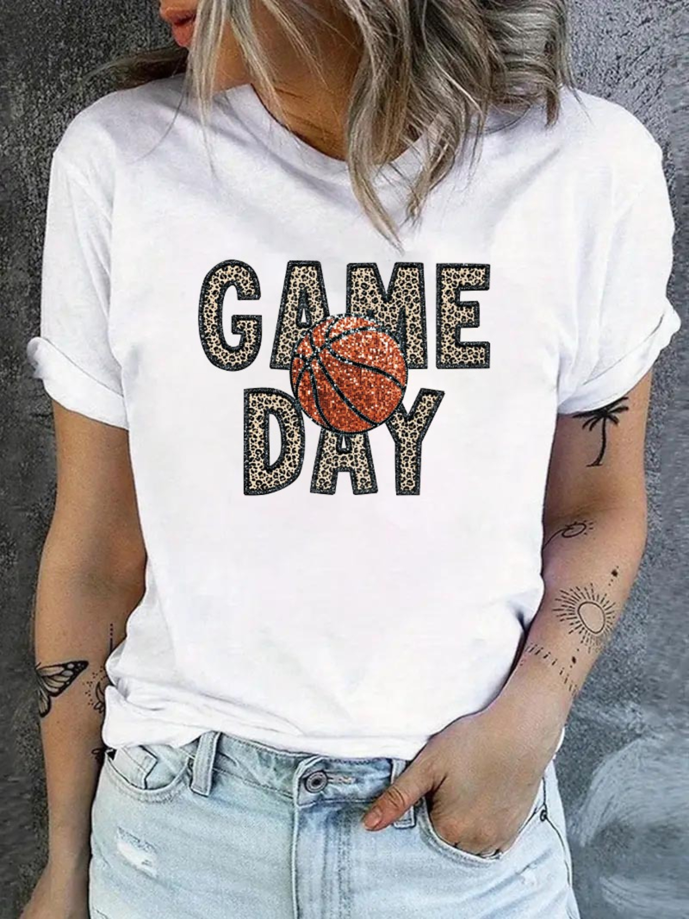 White Graphic Print Turn-Up Sleeve T-Shirt