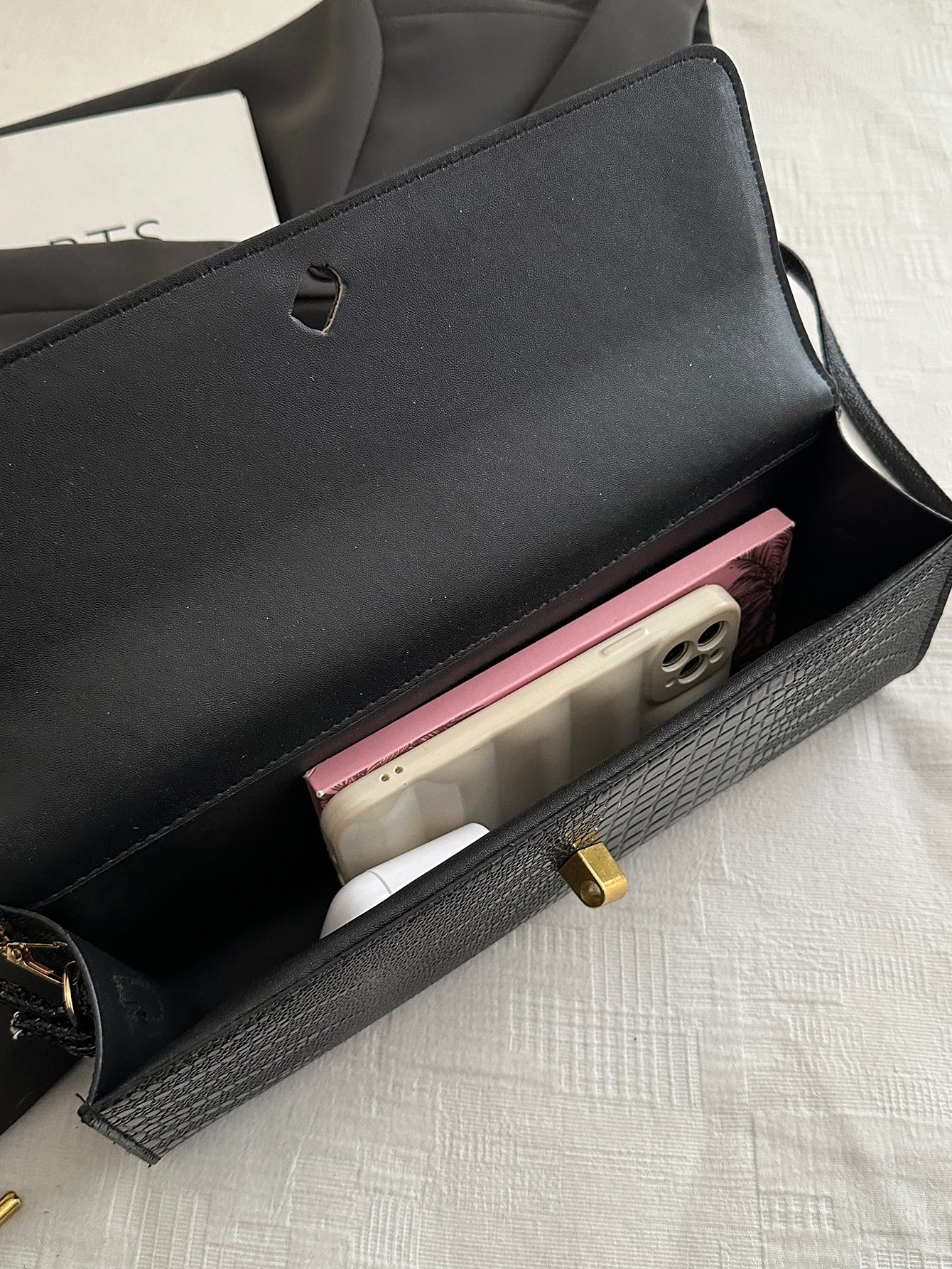 Black Croc-Embossed Crossbody Bag