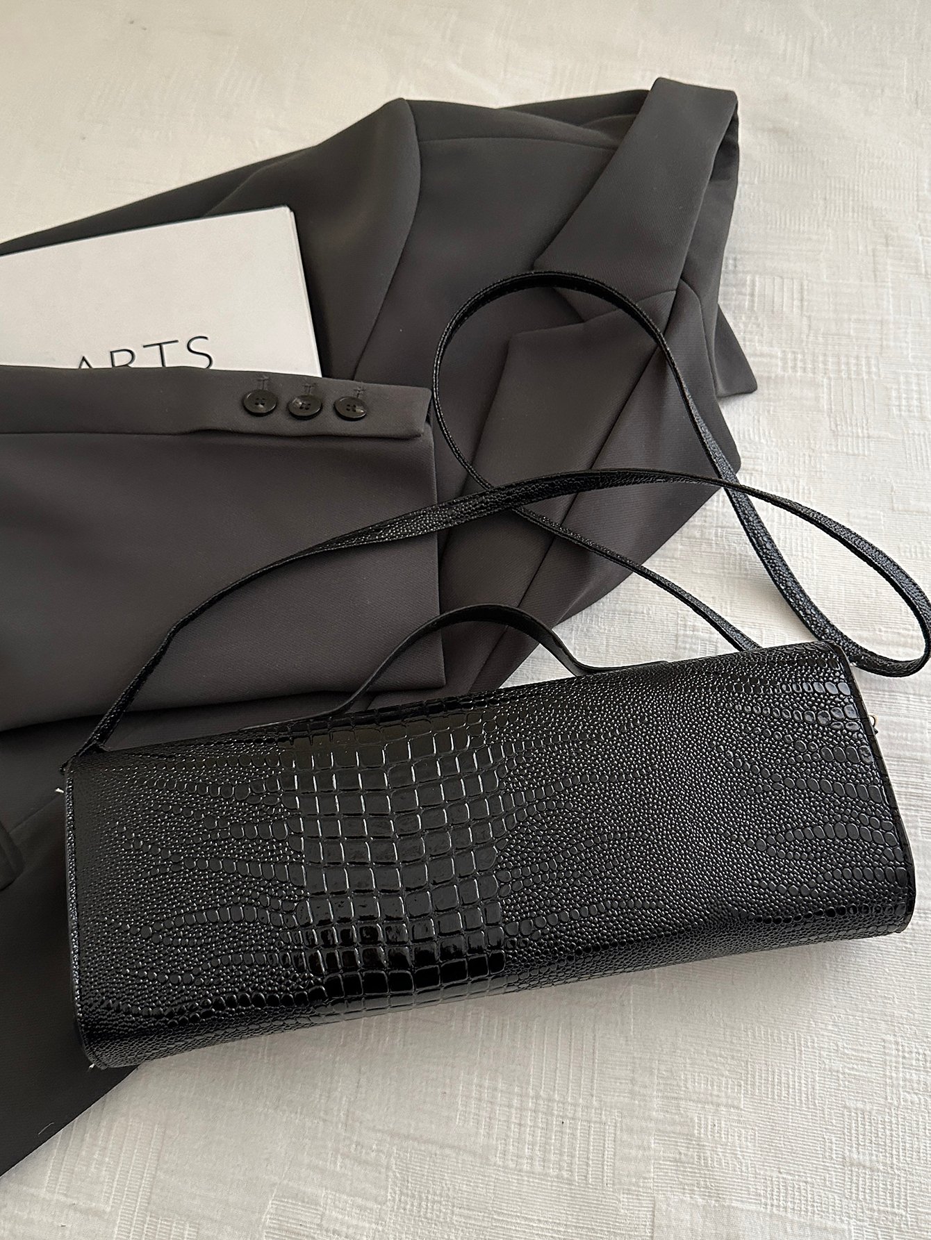 Black Croc-Embossed Crossbody Bag