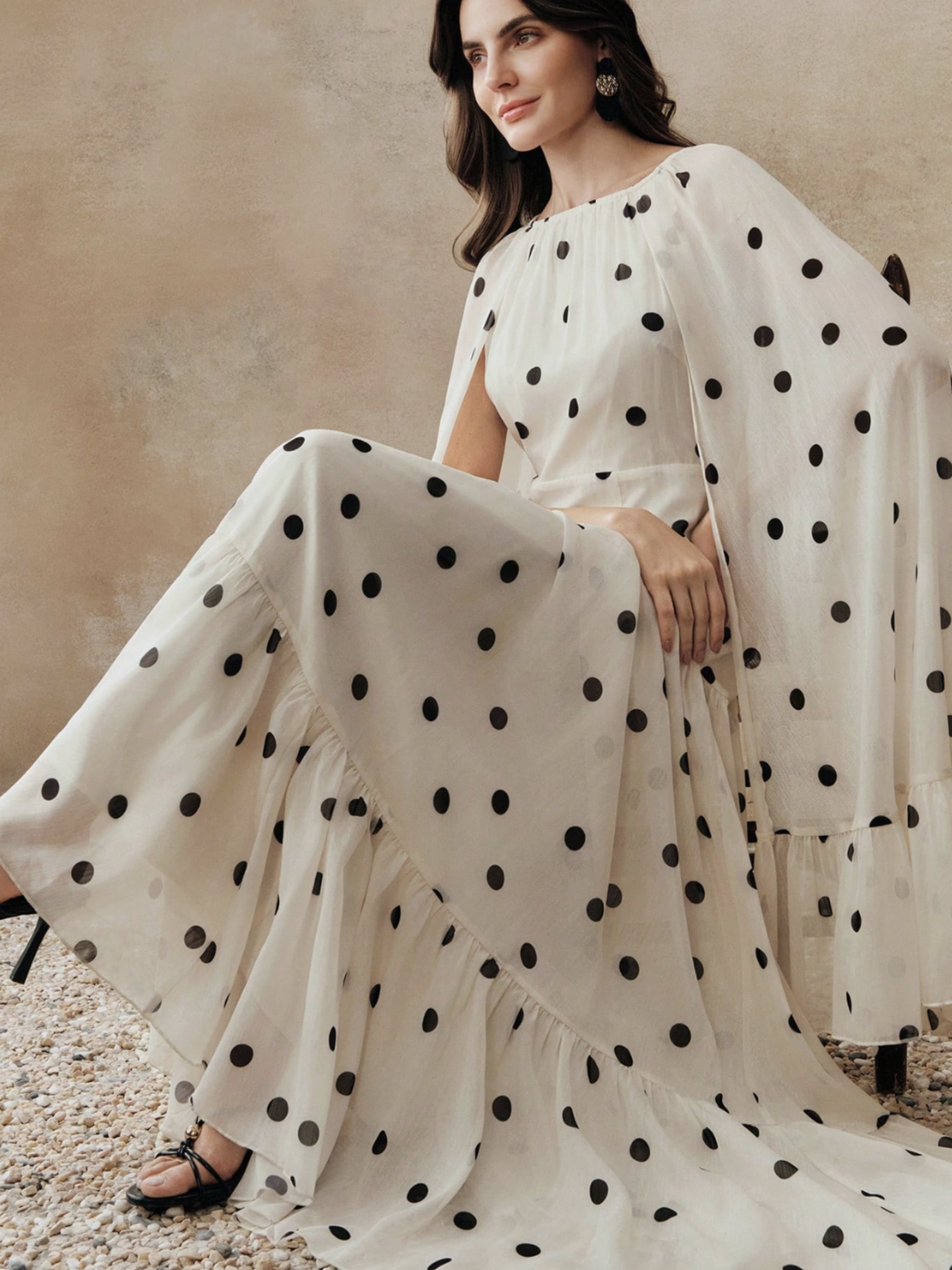 White Printed Round Neck A-Line Maxi Dress